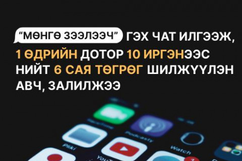 Нэг өдрийн дотор 10 иргэнээс нийт 6 сая төгрөг шилжүүлэн авч, залилжээ