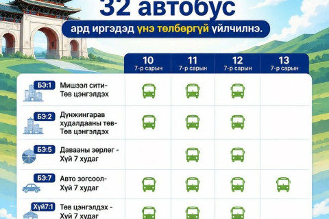 Наадмаар  нийтийн тээврийн автобус иргэдэд үнэгүй үйлчилнэ