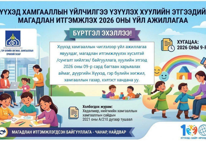 Хүүхэд хамгааллын үйлчилгээ үзүүлэх хуулийн этгээдийг магадлан итгэмжлэх 2026 оны үйл ажиллагаа бүртгэл эхэллээ