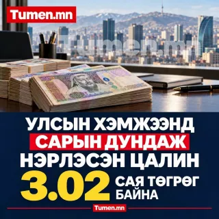 Улсын хэмжээнд сарын дундаж нэрлэсэн цалин 3.02 сая төгрөг байна